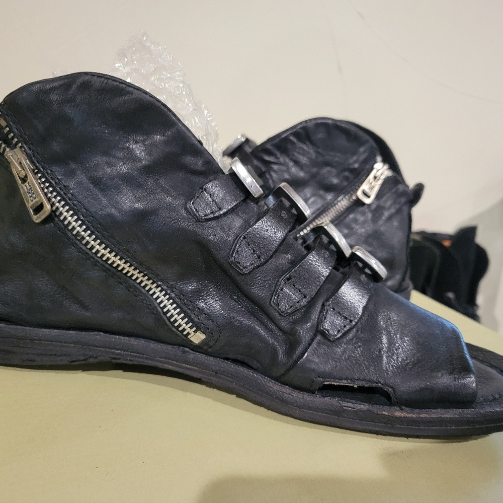 NIB Women's A.S.98 Remy Black Buckle Leather Sandal 10 - Picture 4 of 6